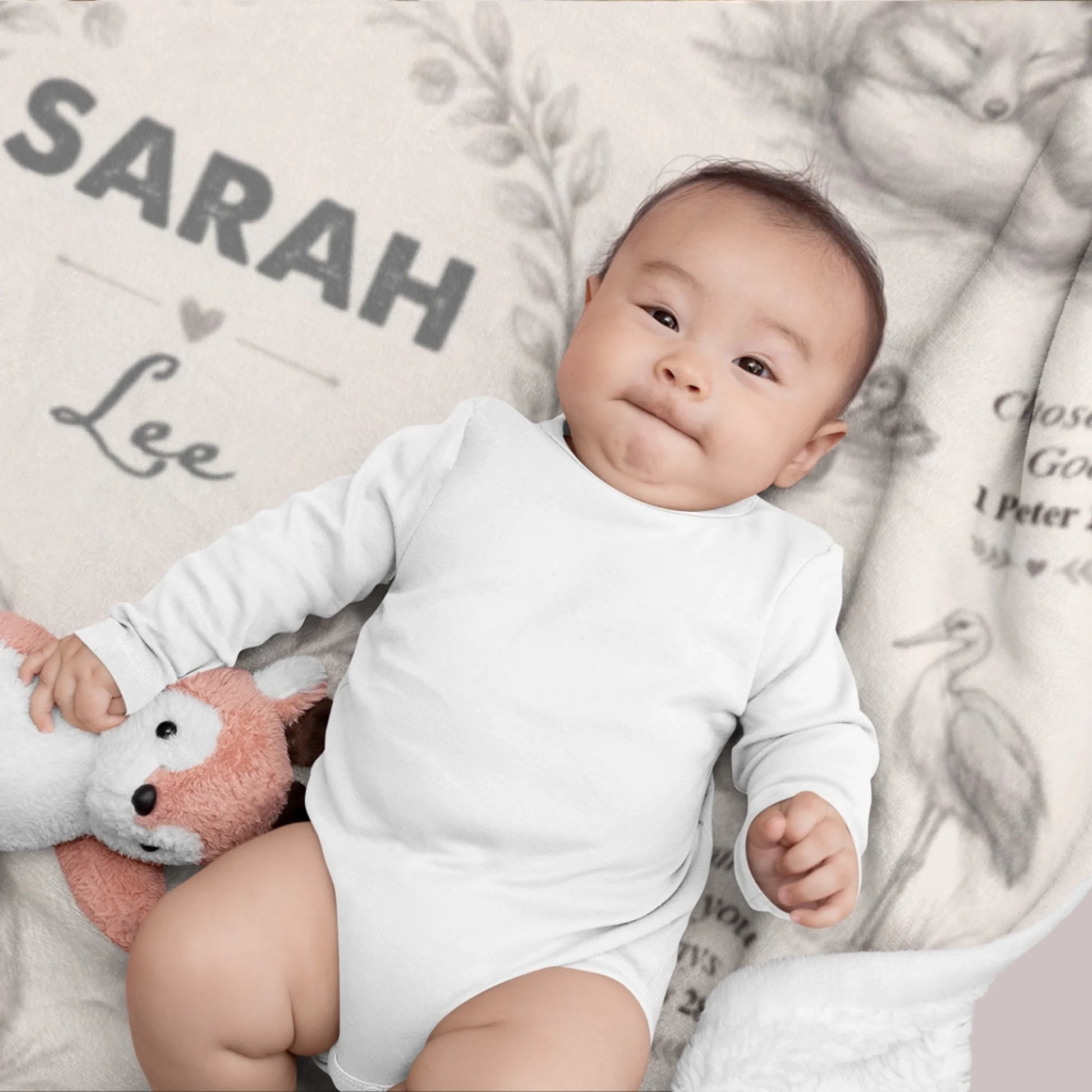 Personalized Christian Baby Blanket with Custom Name - Bible Verse Woodland Theme11