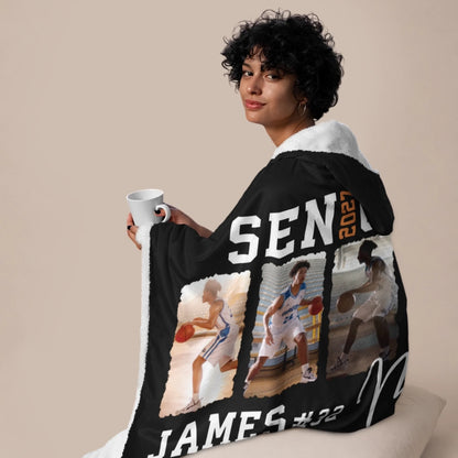 Personalized Basketball Hooded Blanket With Custom Name And Number-455