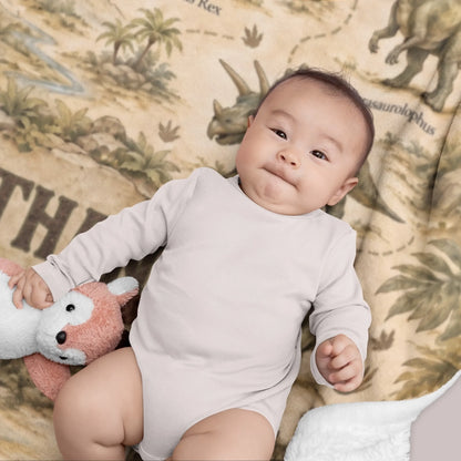 Personalized Dinosaur Map Fleece Blanket for Kids-66