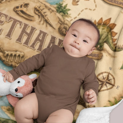 Personalized Dinosaur Map Fleece Blanket for Kids-66