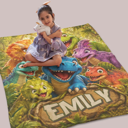 Personalized Dinosaur Map Fleece Blanket for Kids-66