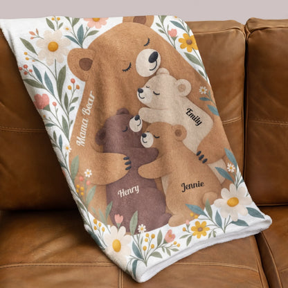 Personalized Mama Bear Flower Fleece Blanket-44
