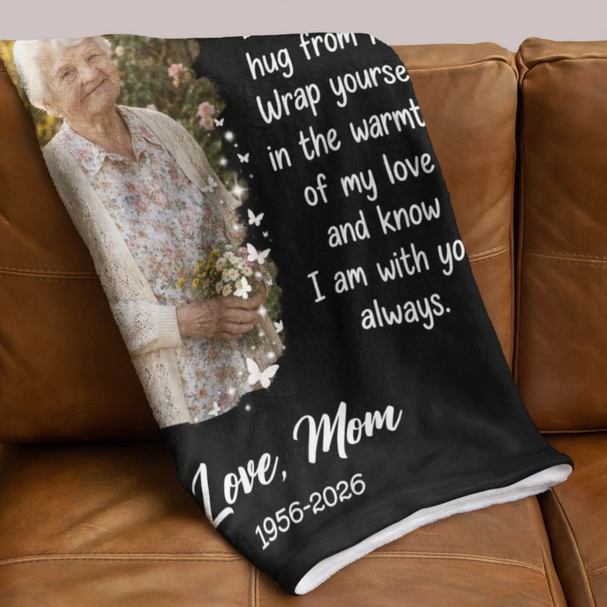 Personalized Mom Memorial Photo Fleece Blanket - A Hug From Heaven-555