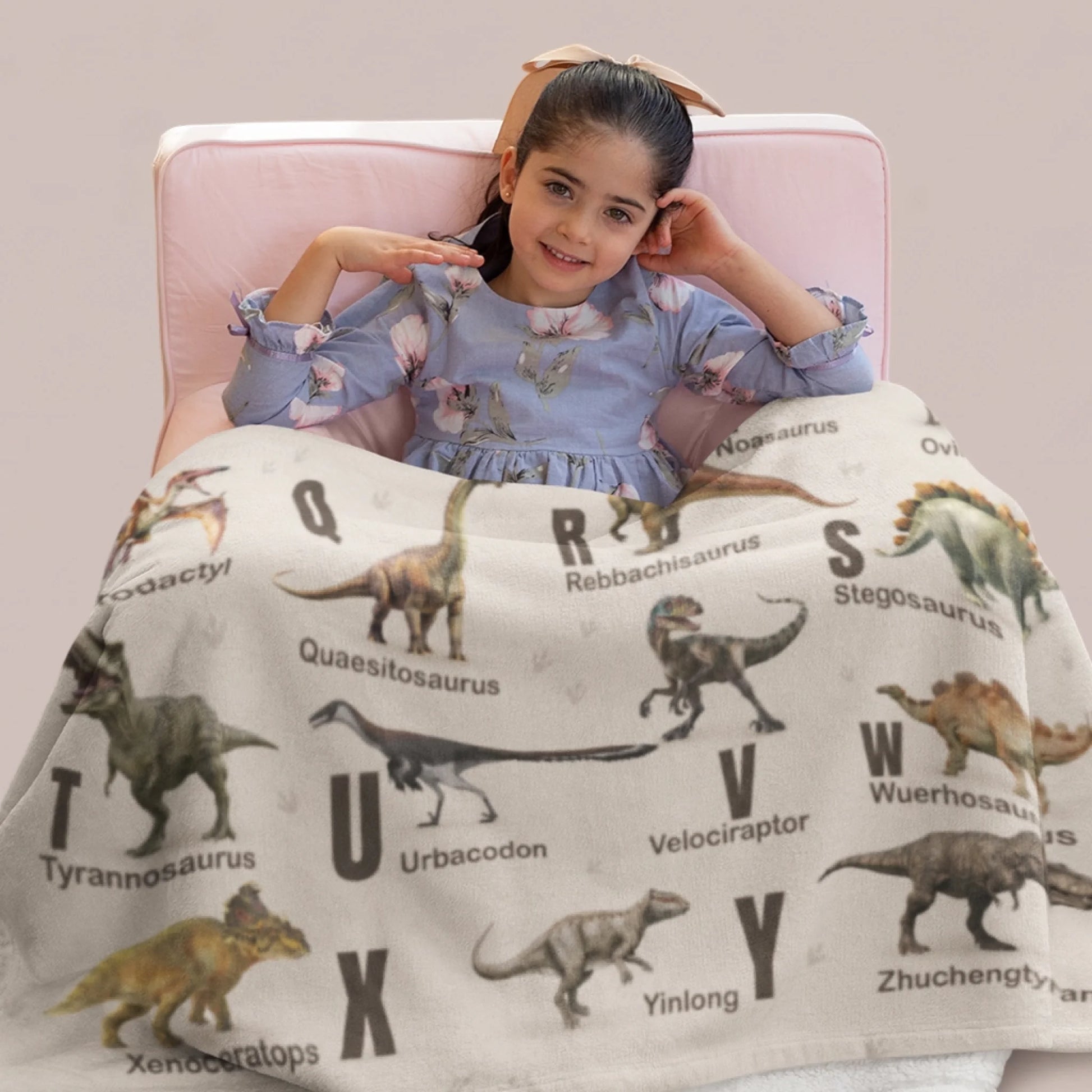 Personalized Dinosaur Alphabet Fleece Blanket for Kids-77