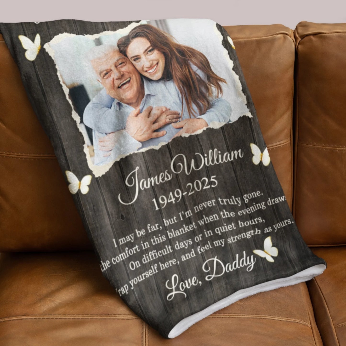 Personalized Dad Memorial Photo Fleece Blanket - A Hug From Heaven-666
