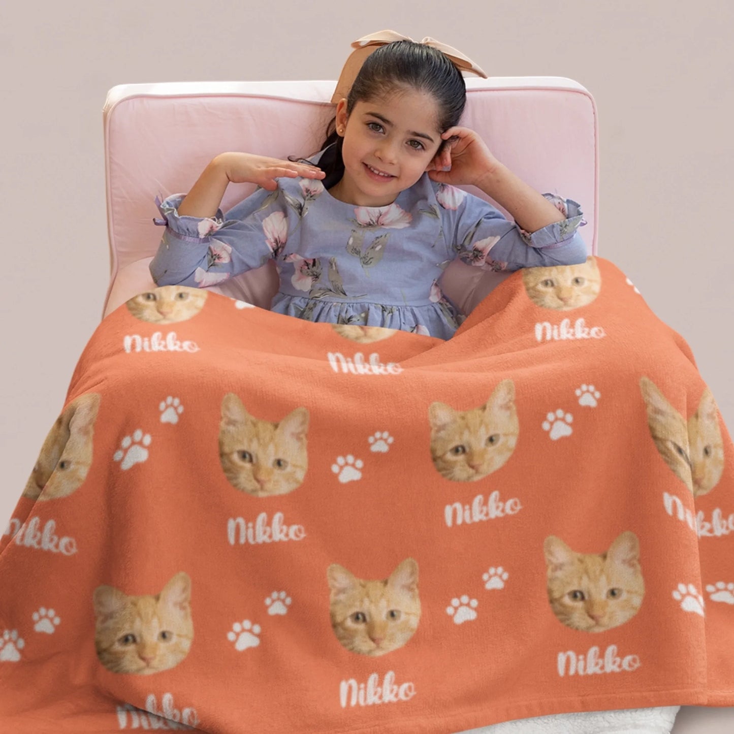 Personalized Cat Face Fleece Blanket With Name-99