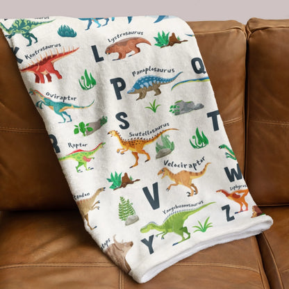 Personalized Dinosaur Alphabet Kids Fleece Blanket with Custom Name-11