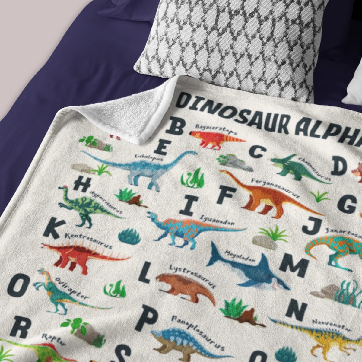 Personalized Dinosaur Alphabet Kids Fleece Blanket with Custom Name-555