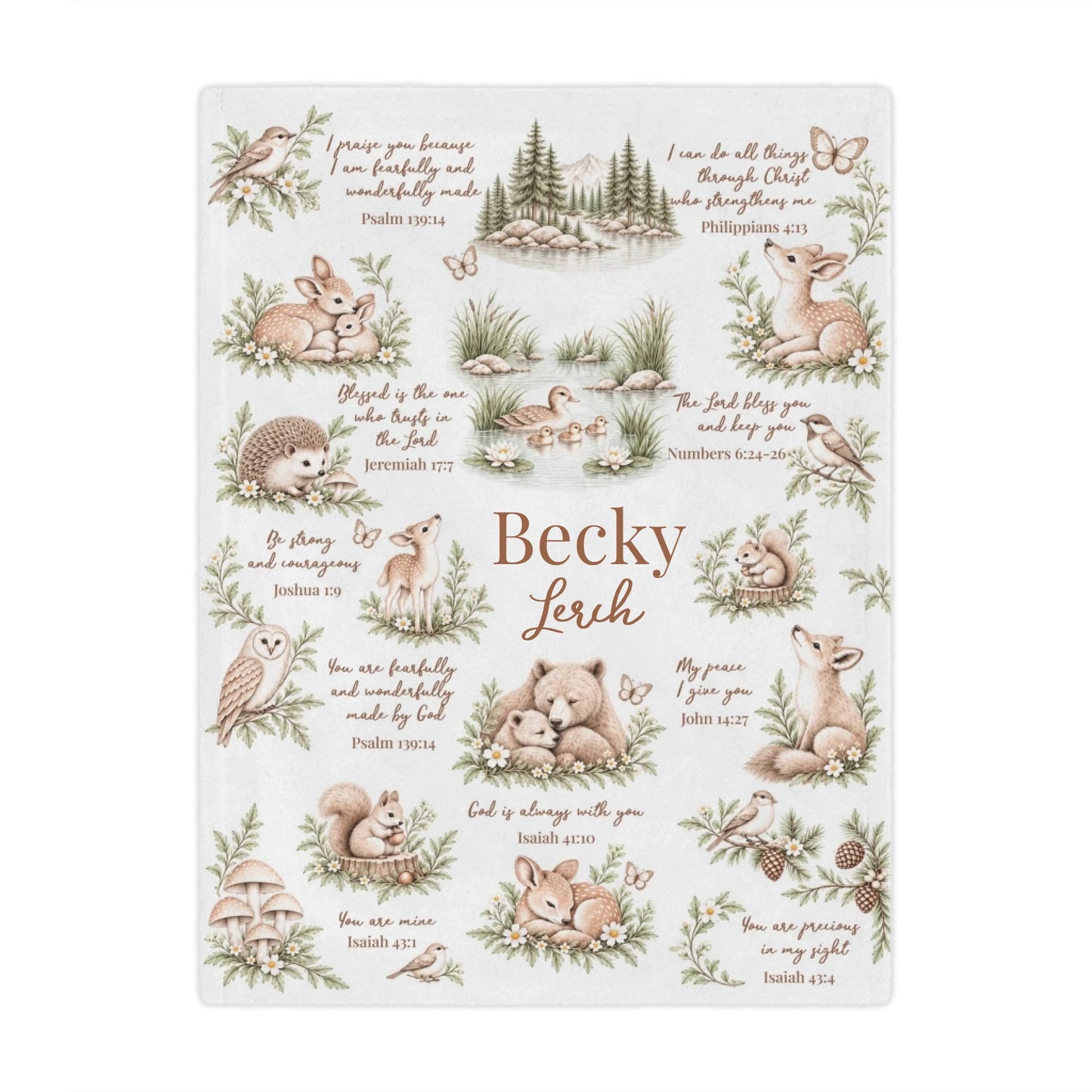 Personalized Bible Verse & Forest Animal Nursery Blanket