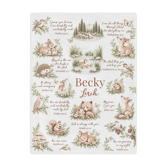 Personalized Bible Verse & Forest Animal Nursery Blanket