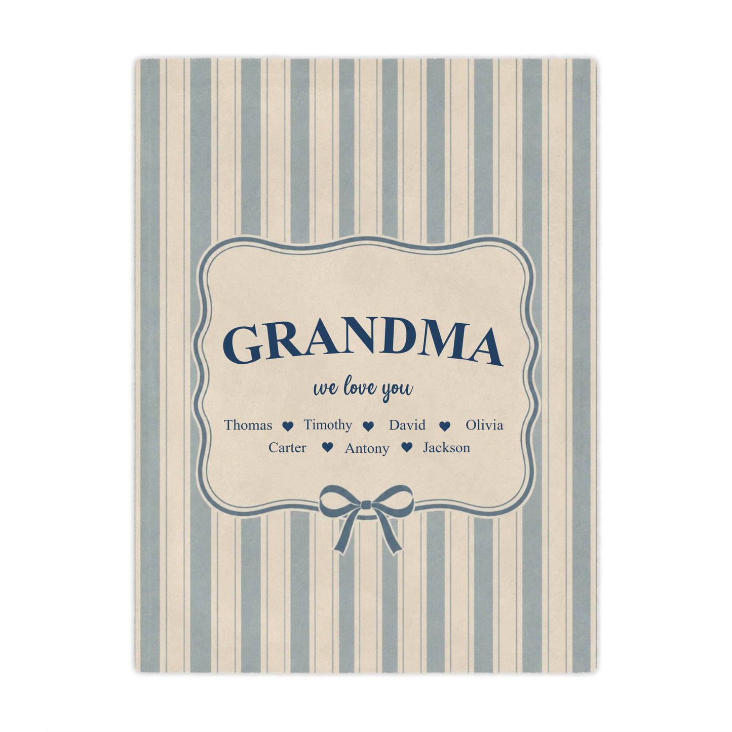 Personalized Grandma Vintage Stripe Fleece Blanket with Grandkids Names