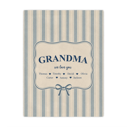 Personalized Grandma Vintage Stripe Fleece Blanket with Grandkids Names