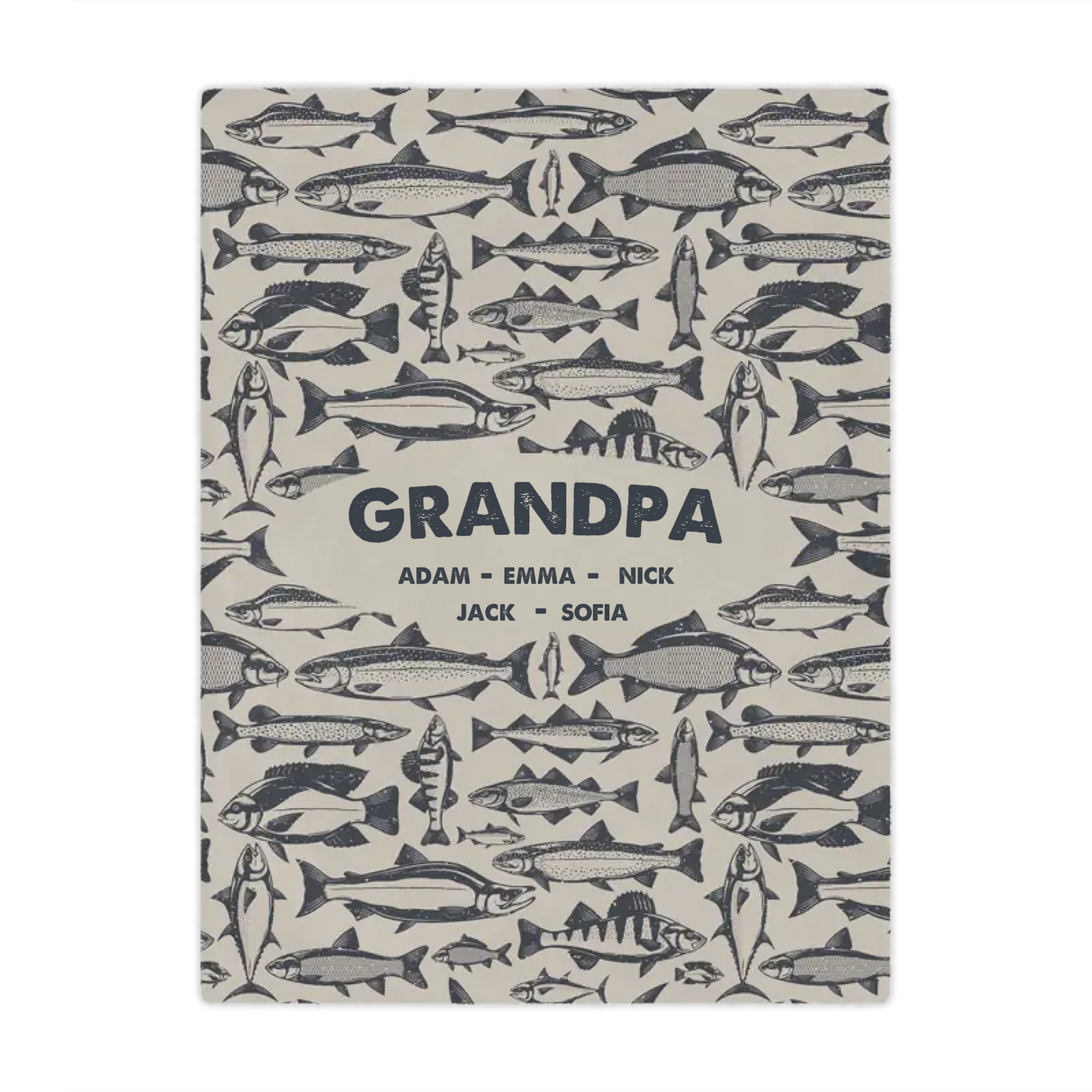Personalized Grandpa Fishing Fleece Blanket with Grandkids Names