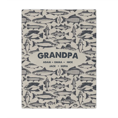 Personalized Grandpa Fishing Fleece Blanket with Grandkids Names
