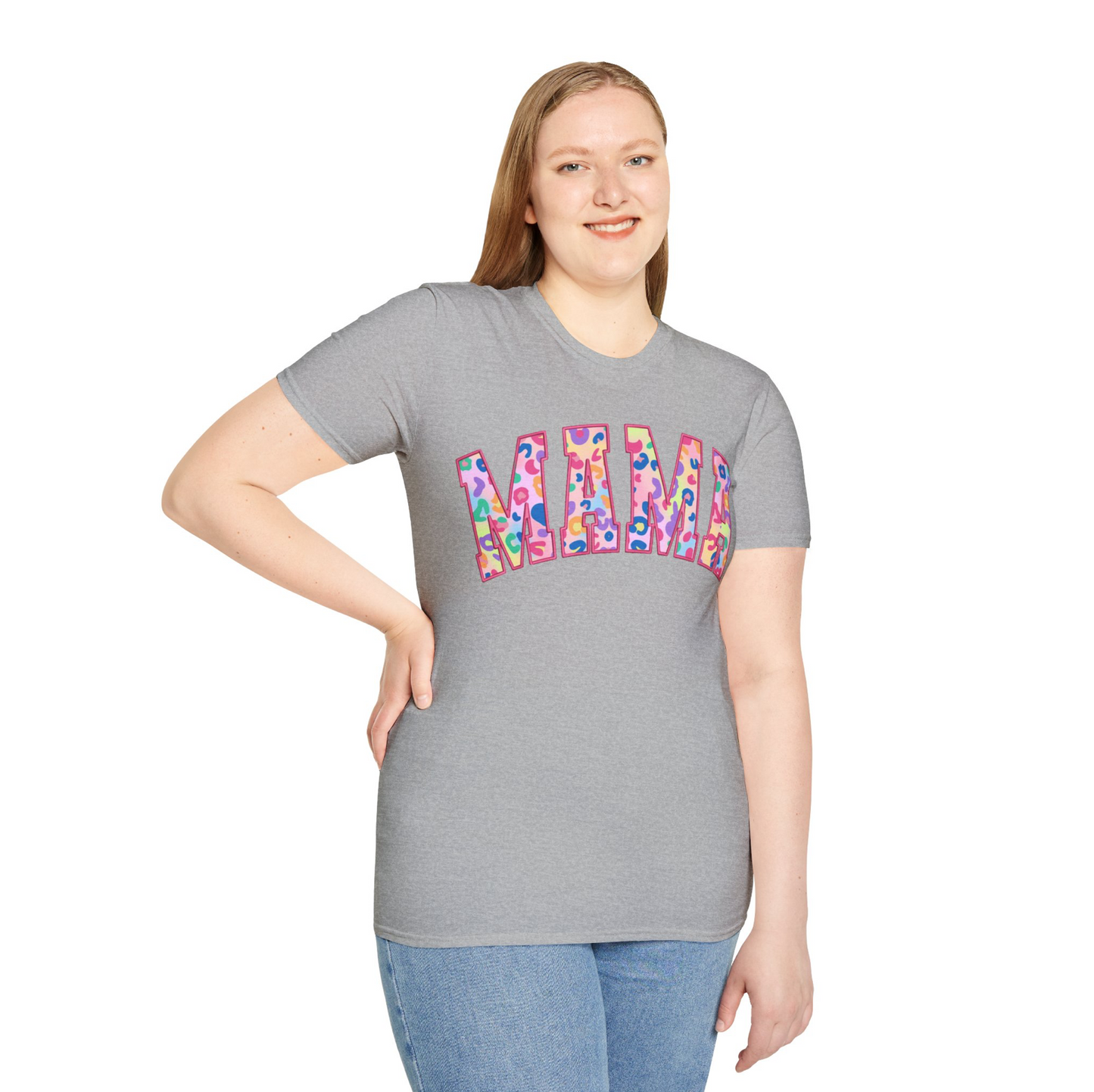 Mama Embroidered Leopard Print T-Shirt