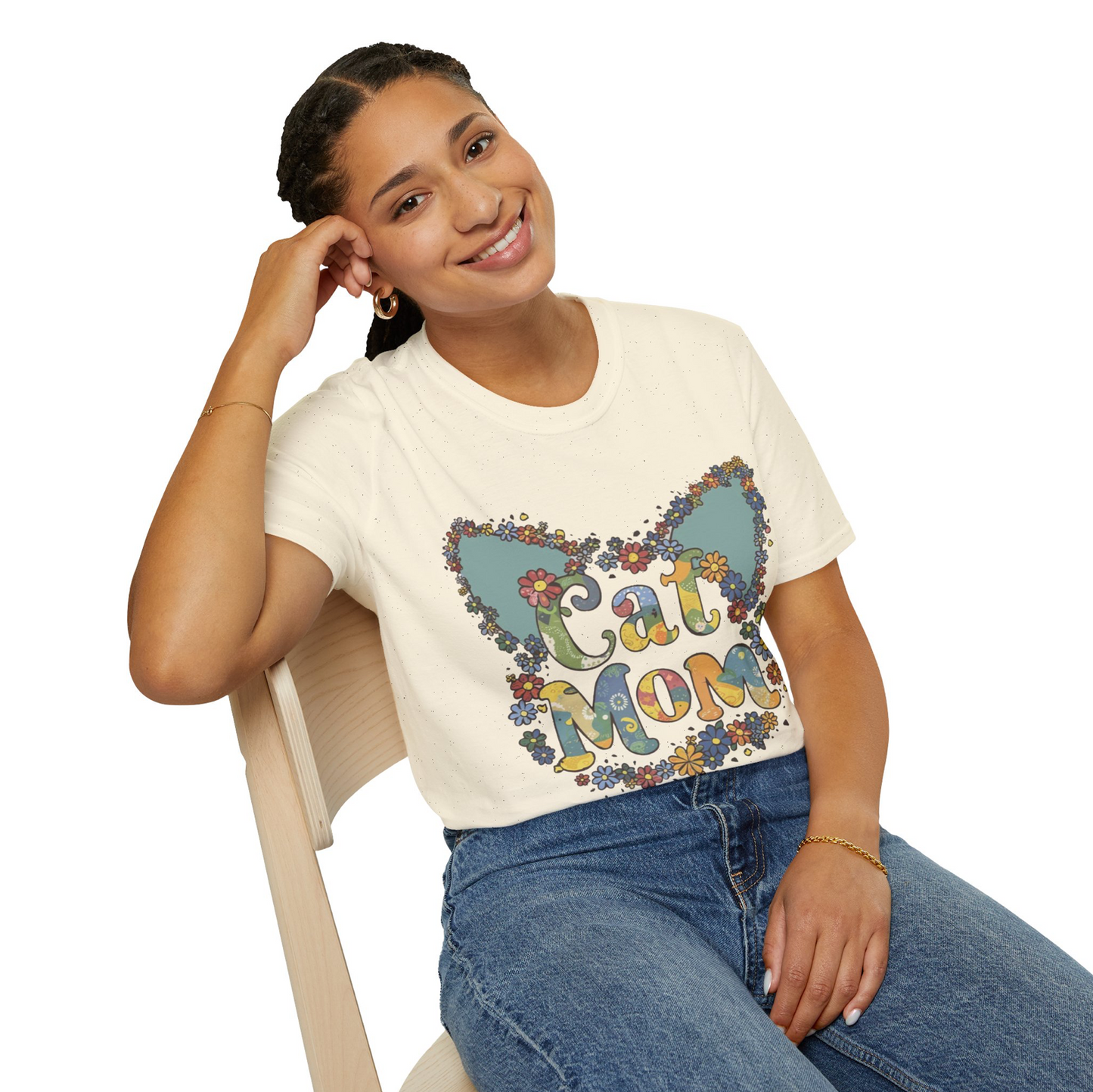 Retro Flowers Cat Mom T-Shirt