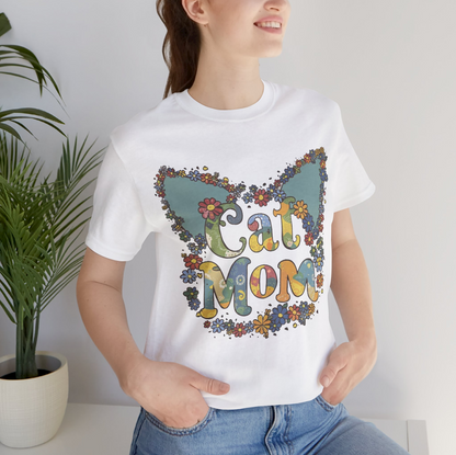 Retro Flowers Cat Mom T-Shirt