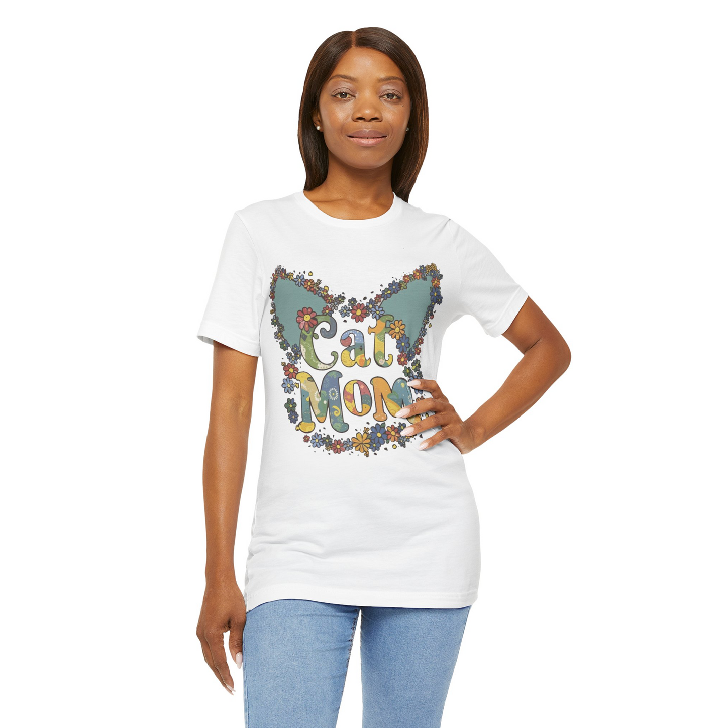 Retro Flowers Cat Mom T-Shirt